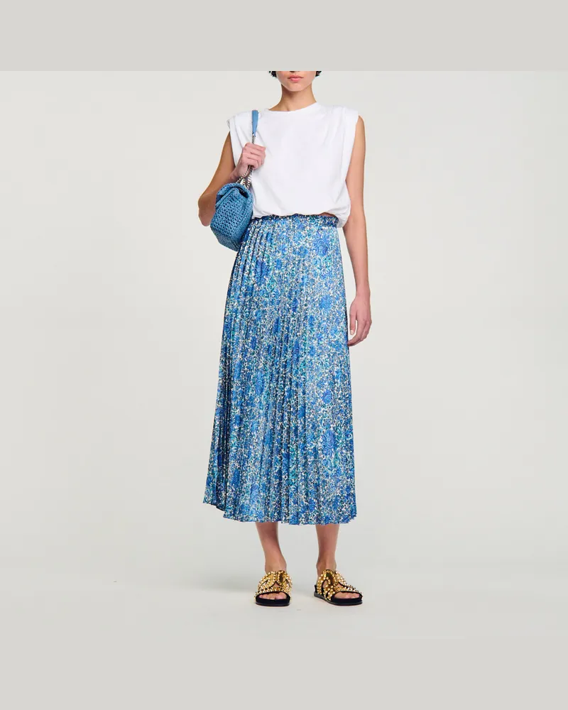 Sandro Langer fließender Rock mit Blumen-Print Blau