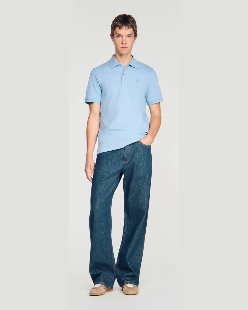 Sandro Polo aus Baumwolle mit Lederlogo Blau-grau