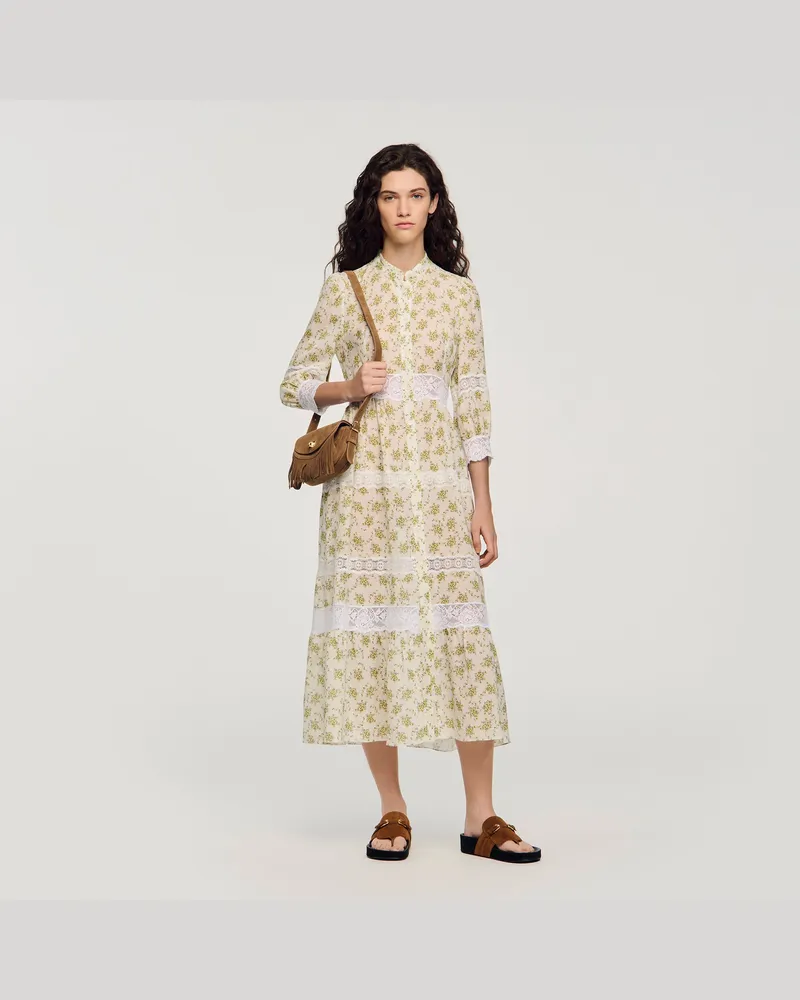 Sandro Langes Kleid mit Blumenspitze Olive