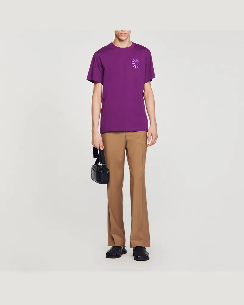 Sandro T-Shirt mit Blume aus Baumwolle Violett
