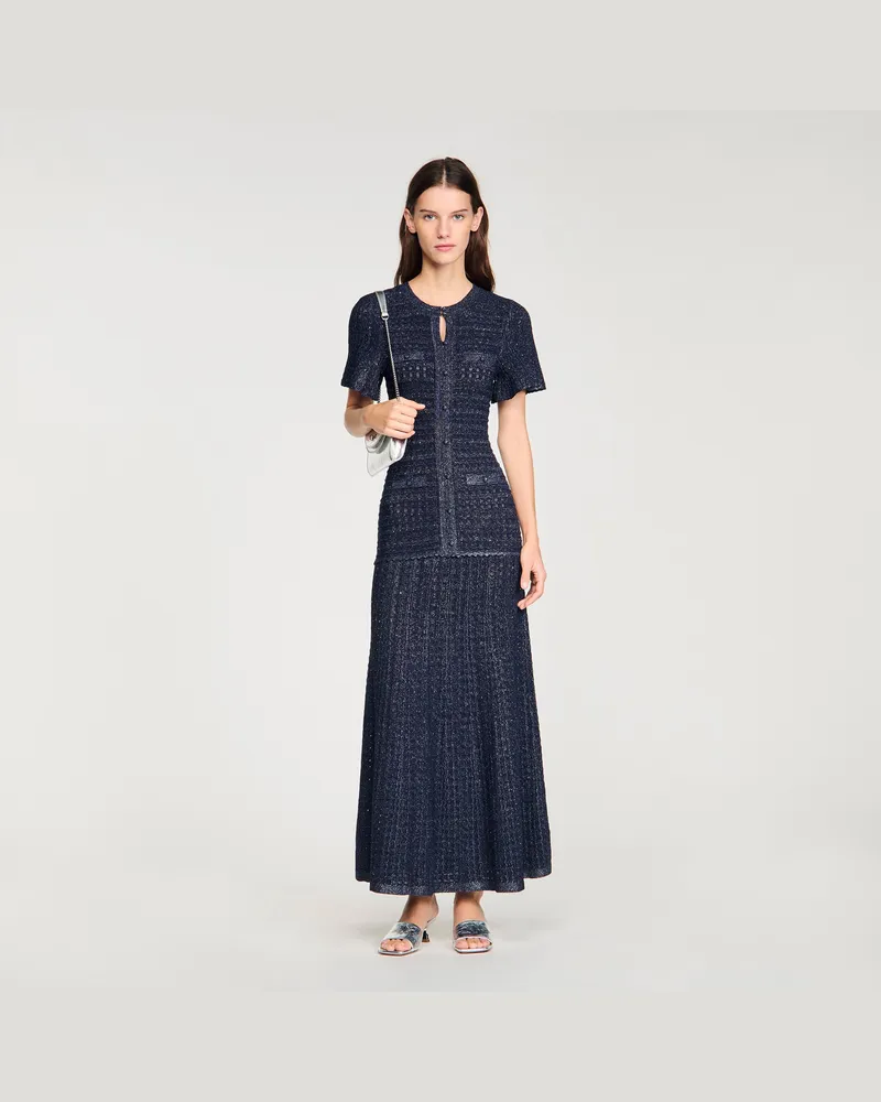 Sandro Langes Strickkleid mit Strassbesatz Marine
