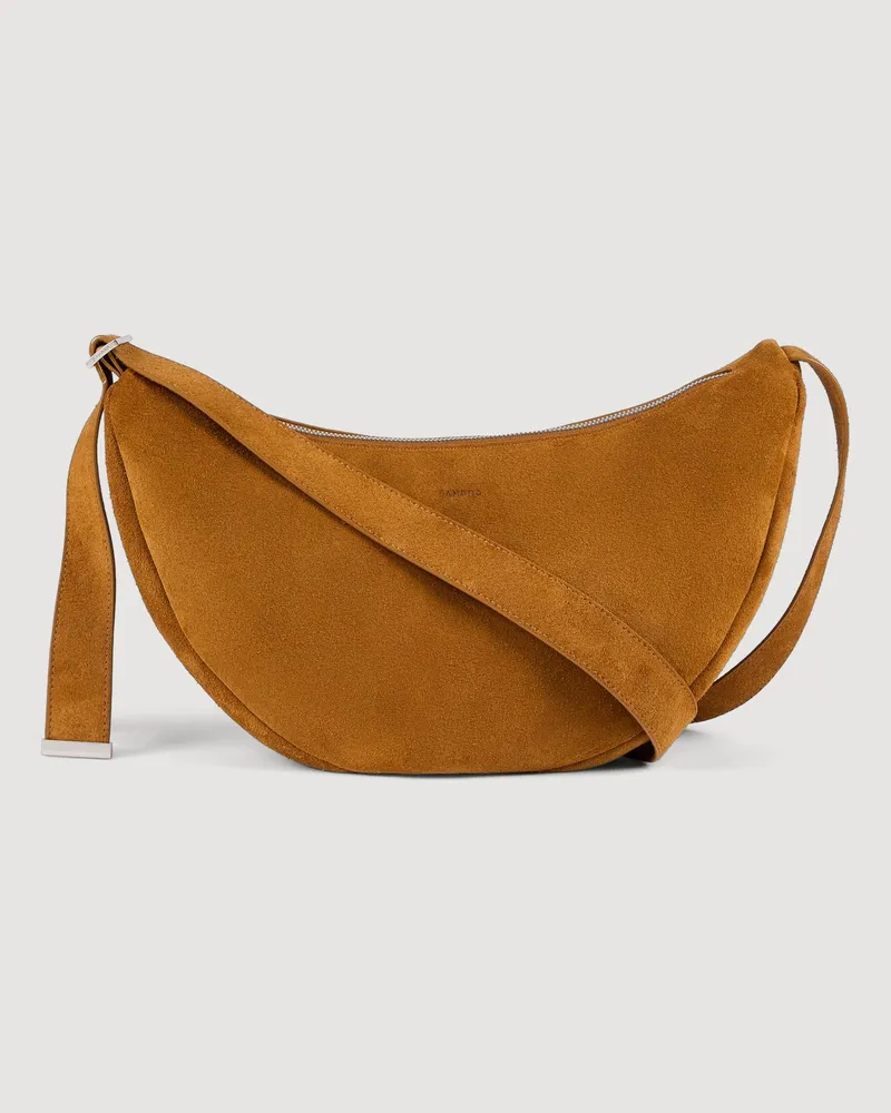 Sandro Kleine Hobo-Tasche aus Spaltleder Cognac.