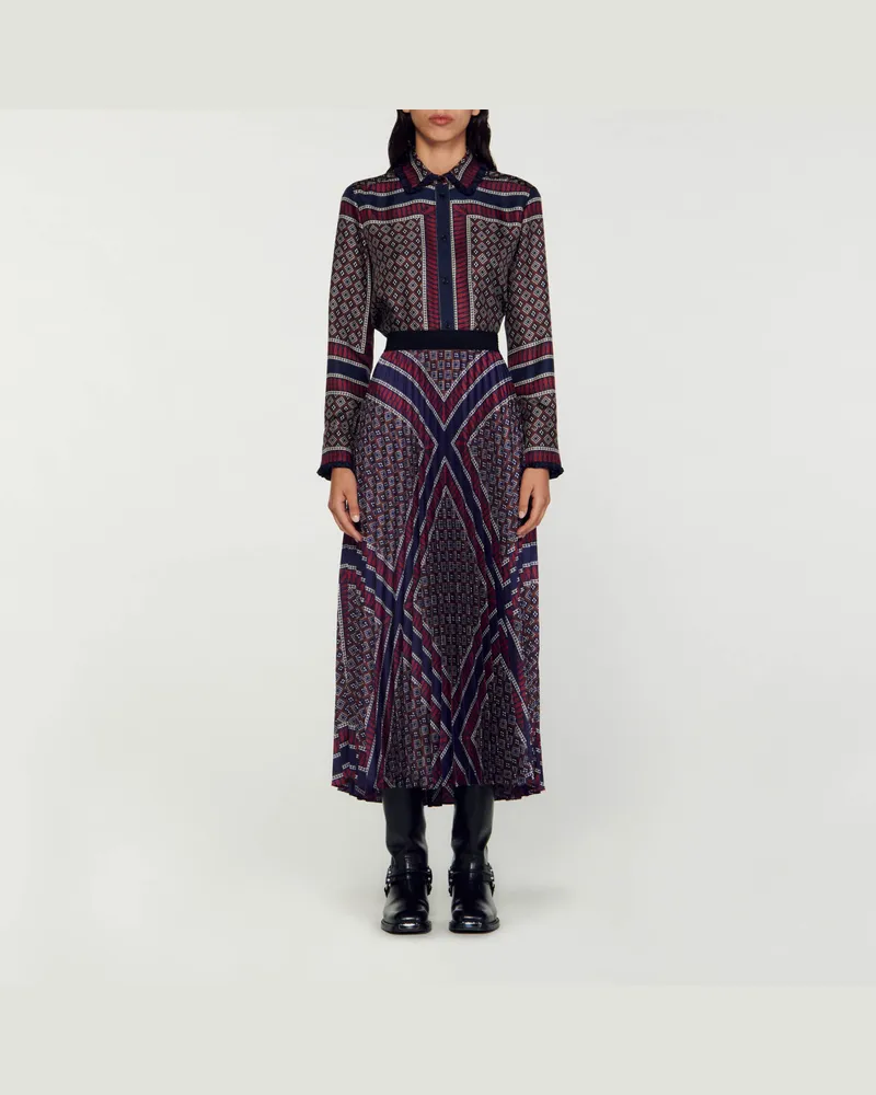 Sandro Langer gemusterter Faltenrock Braun