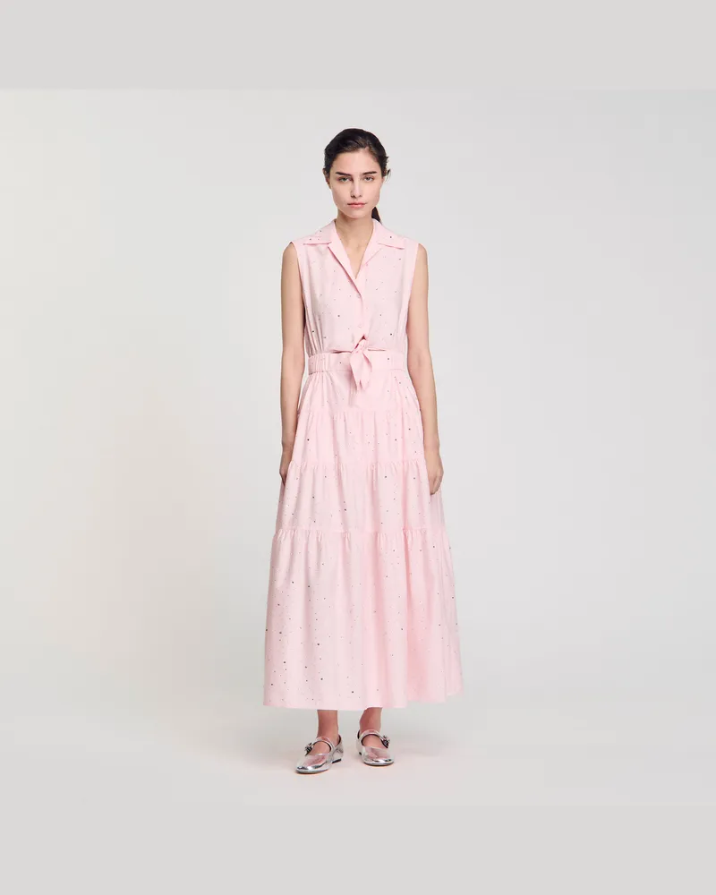 Sandro Langes Kleid mit Strass-Verzierung Blass-rosa