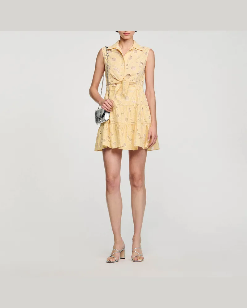 Sandro Kurzes Kleid mit Stickerei Vanille