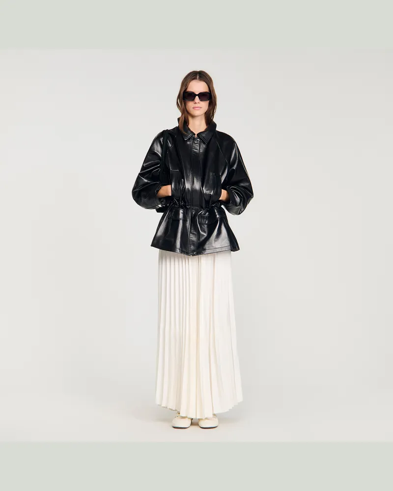 Sandro Blouson aus Glattleder Schwarz