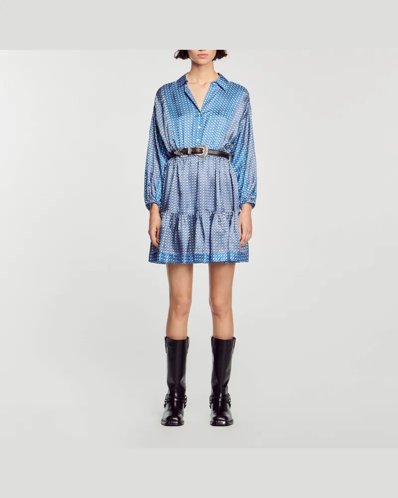 Sandro Kurzes Kleid mit Krawatten-Print Blau