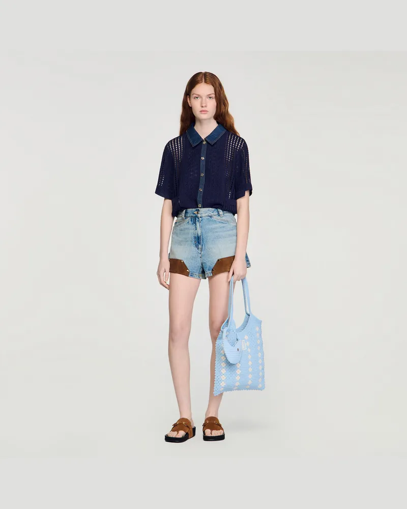 Sandro Cardigan in Häkeloptik und Denim Marine