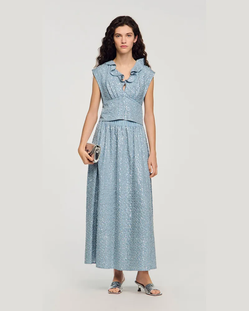 Sandro Langer Rock mit Pailletten Blau