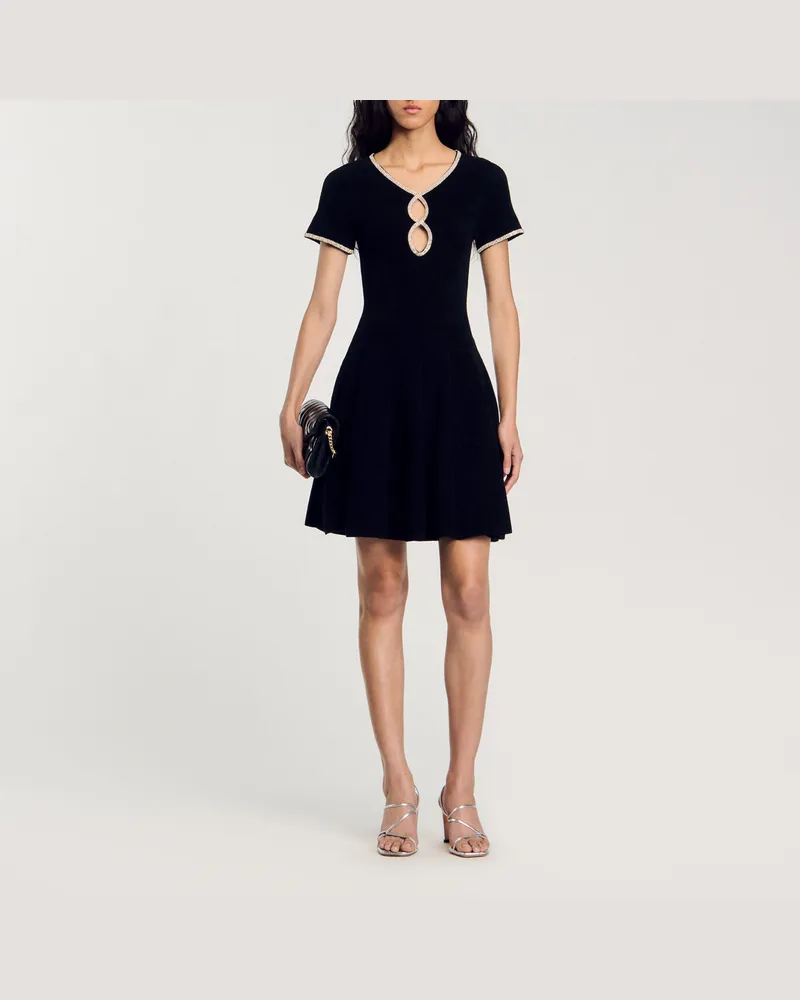 Sandro Samtkleid mit Strassverzierung Schwarz