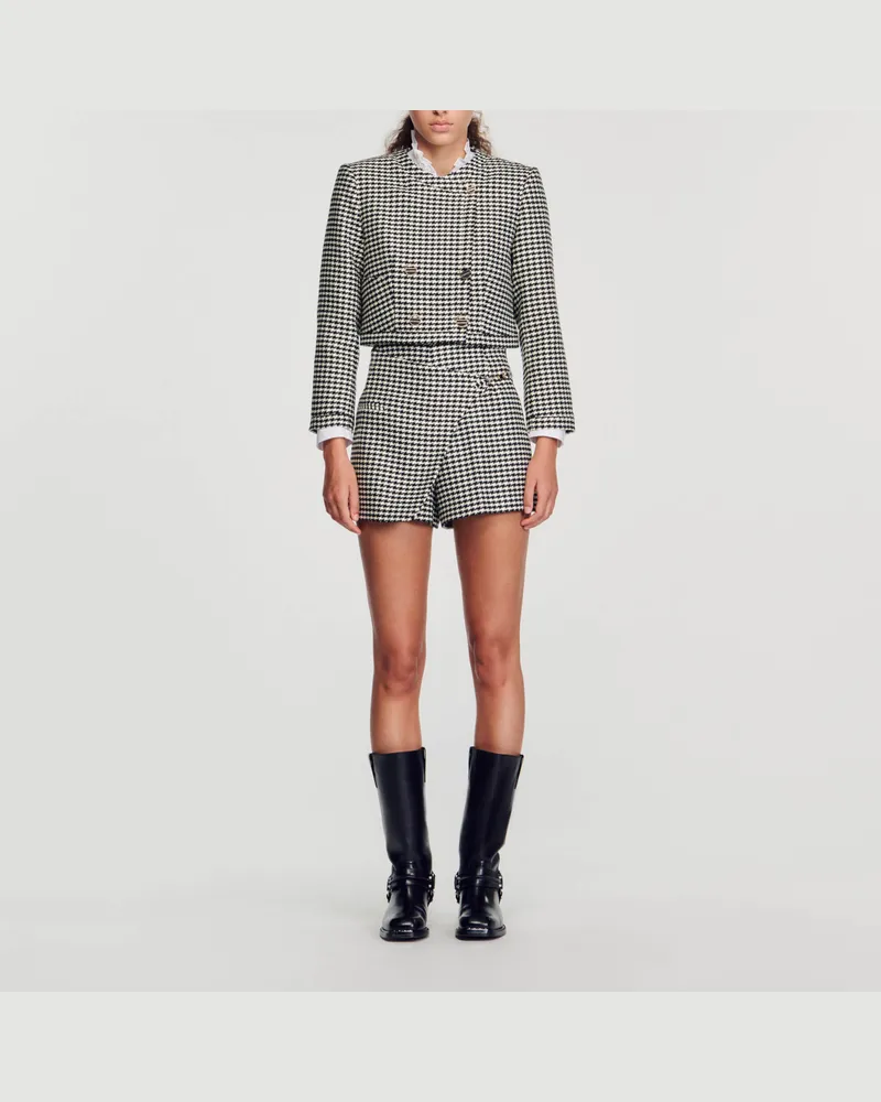 Sandro Shorts mit Hahnentrittmuster Schwarz