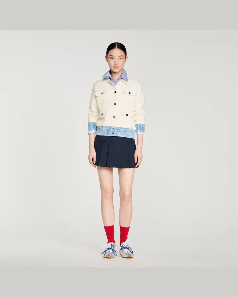 Sandro Cardigan mit Denim-Details Ecru
