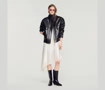 Oversize-Lederjacke mit Stehkragen