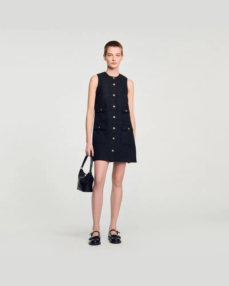 Sandro Kurzes Tweedkleid Schwarz