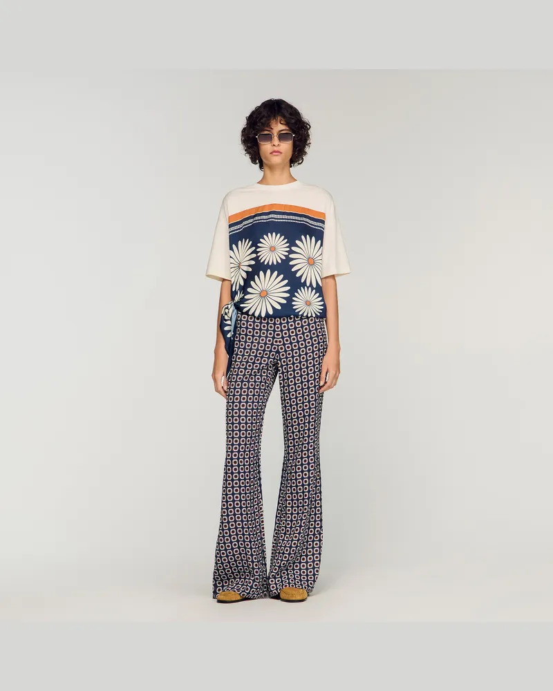 Sandro Weite Hose mit Blumendruckmuster Marine