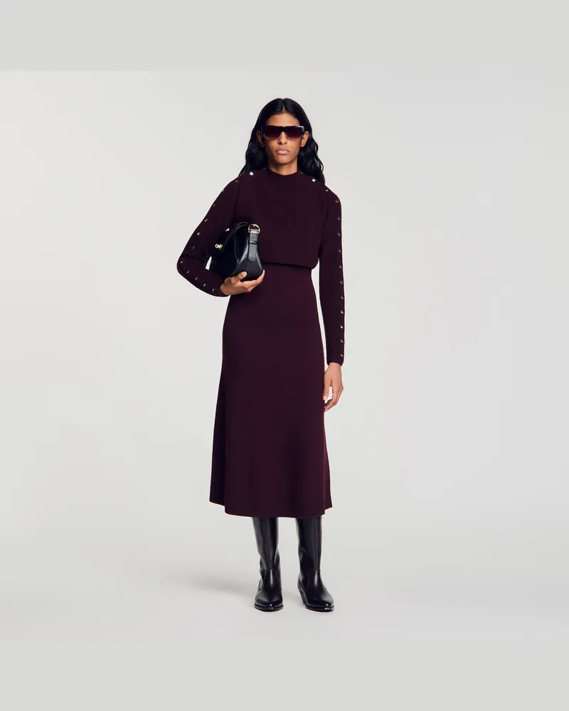 Sandro Langes Strickkleid im 2-in-1-Look Bordeaux
