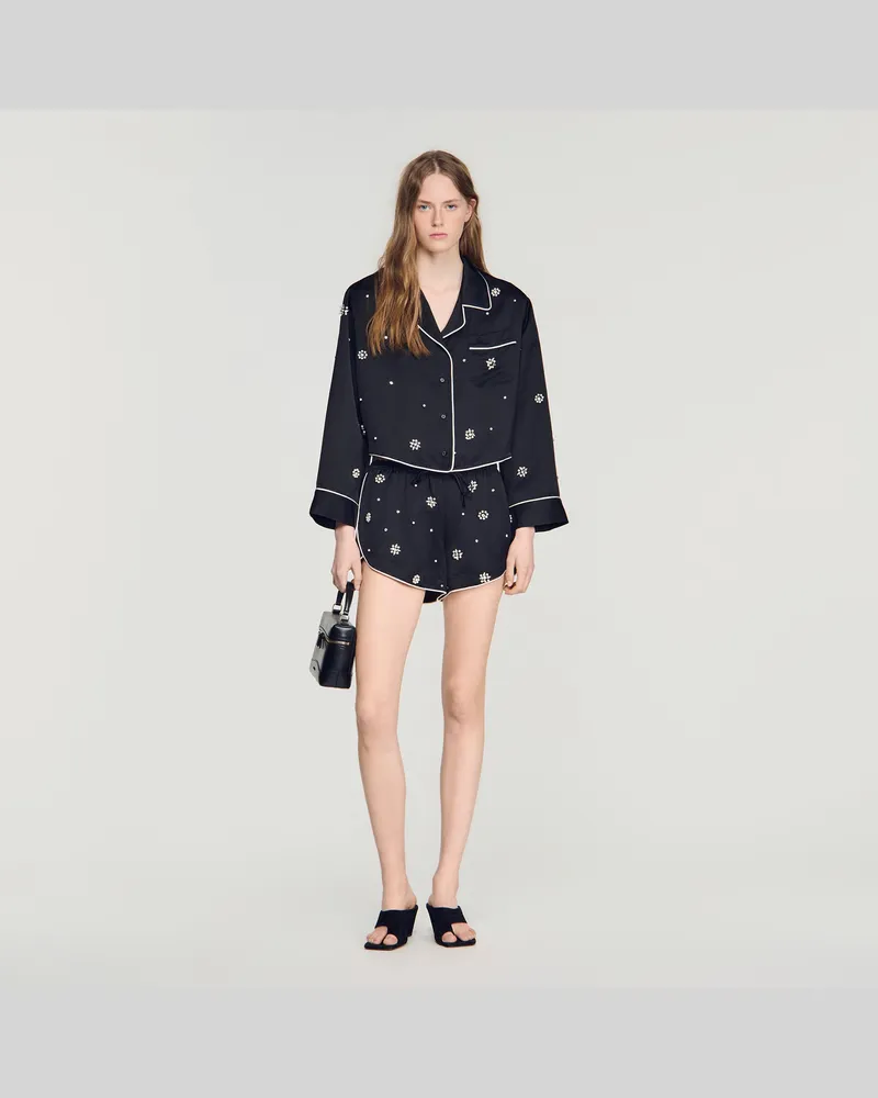 Sandro Shorts mit Perlen und Strass Schwarz