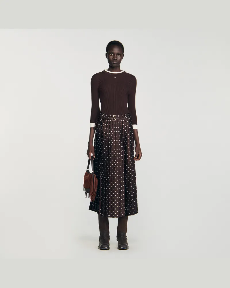 Sandro Langer Rock mit Tuchmuster Brown