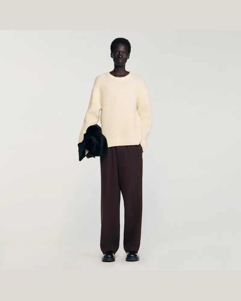 Sandro Pullover aus Wolle im Wabenmuster Off