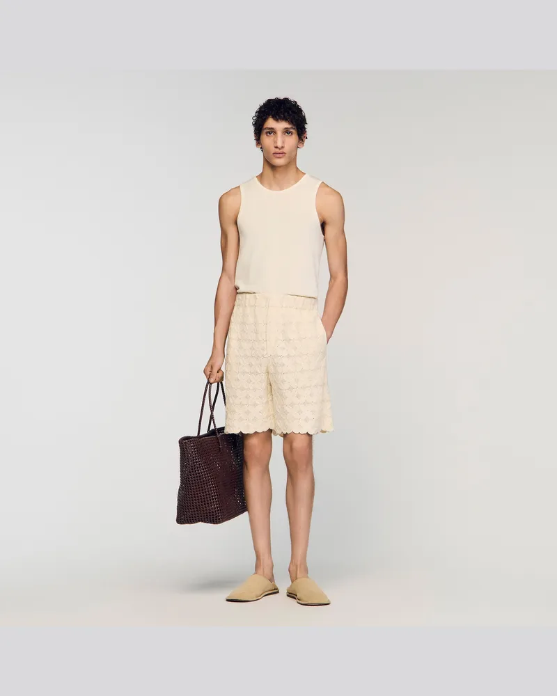 Sandro Baumwollshorts mit Lochstickerei Ecru