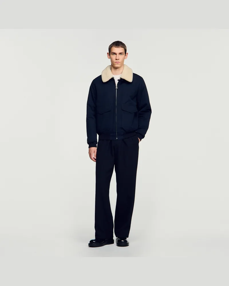 Sandro Fliegerjacke mit Schaffellkragen Marine