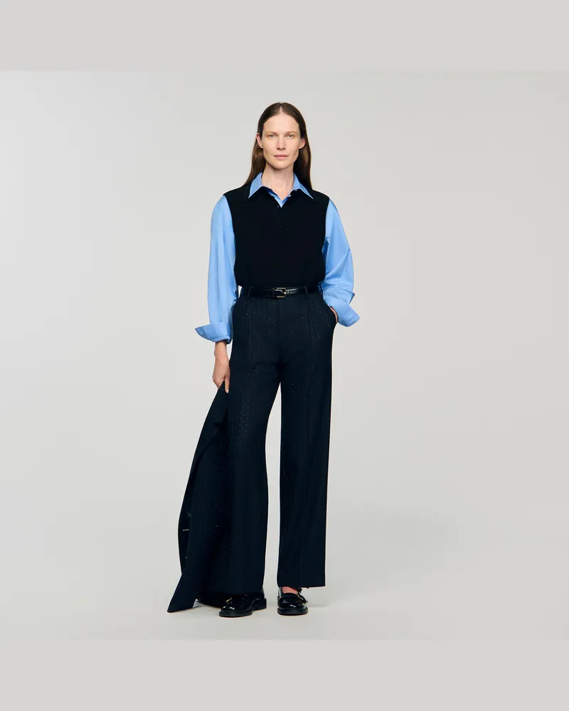 Sandro Gestreifte Hose mit Strass Marine
