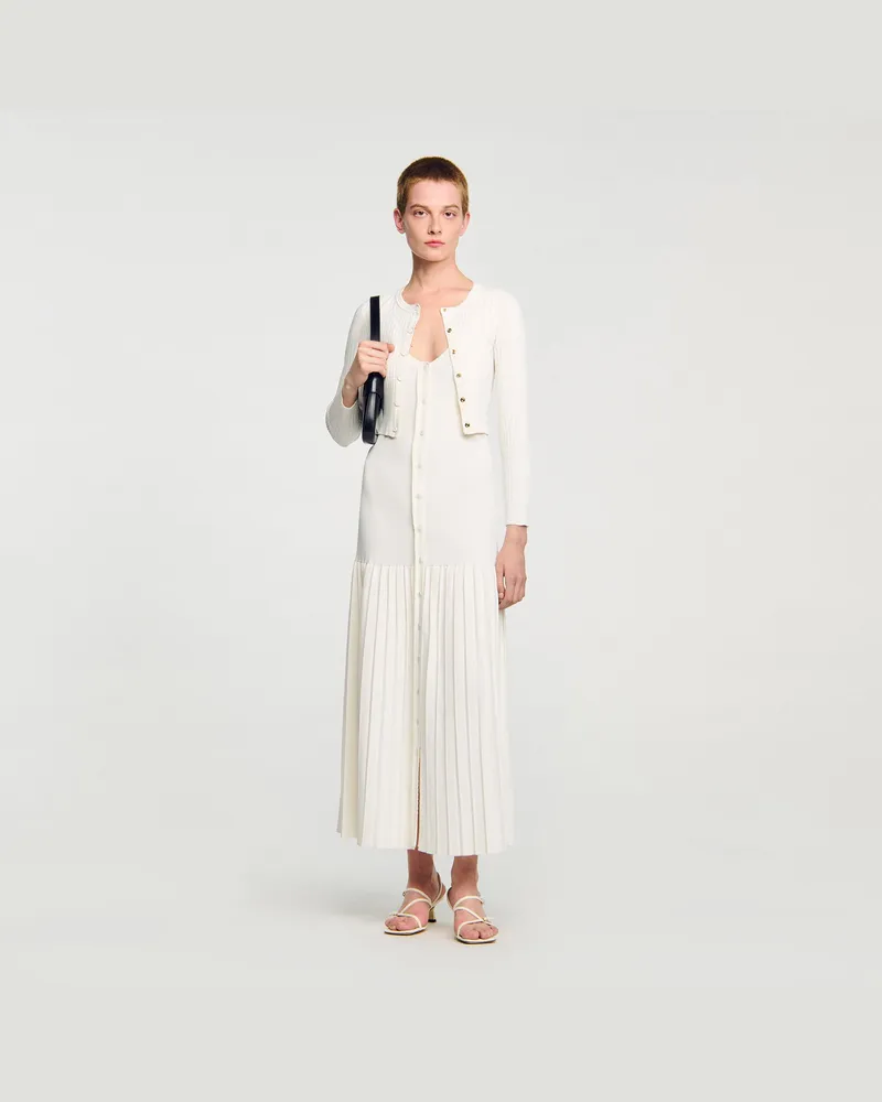 Sandro Kurzer Cardigan aus Rippstrick Ecru