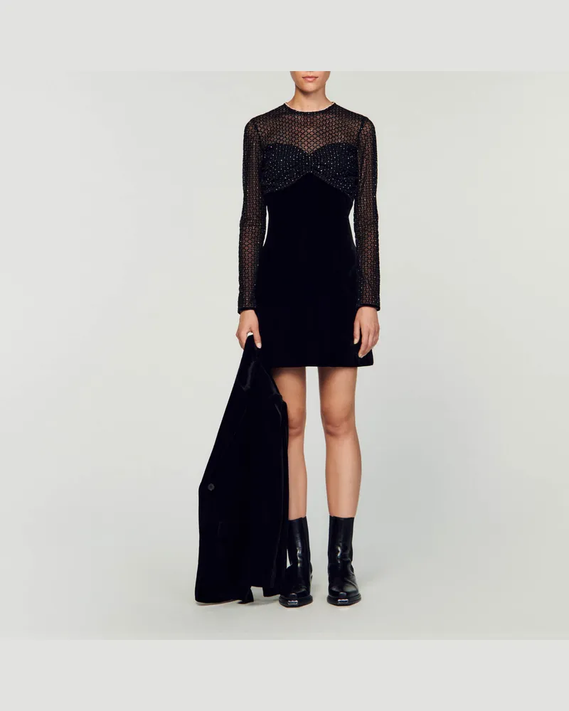 Sandro Kleid aus Samt und Strass Schwarz
