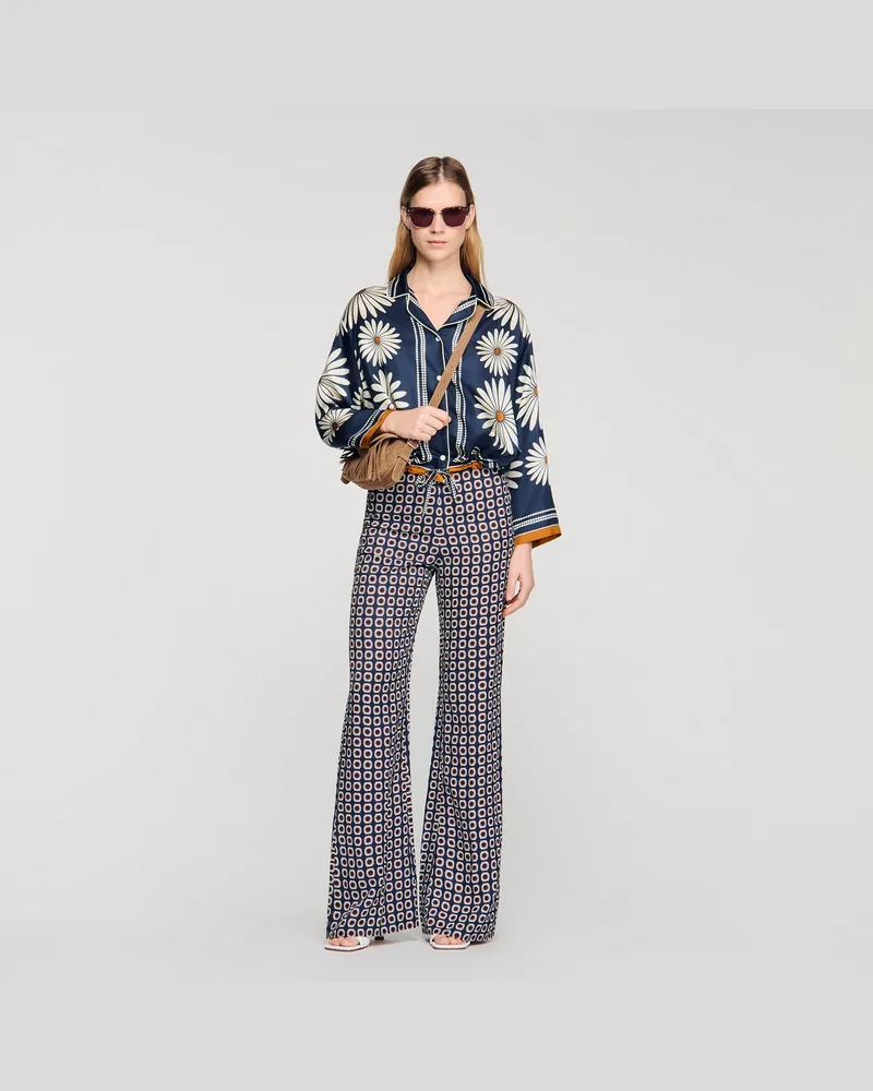 Sandro Seidenhemd mit Blumenprint Marine