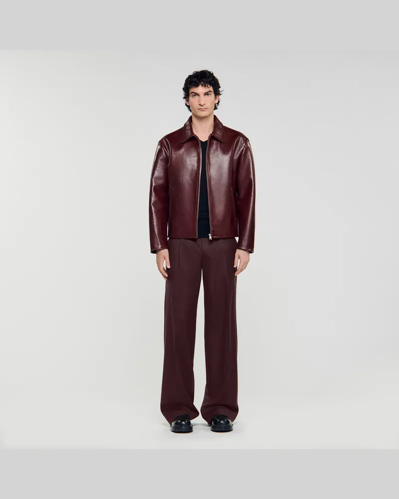 Sandro Lederjacke mit Reißverschluss Cognac.