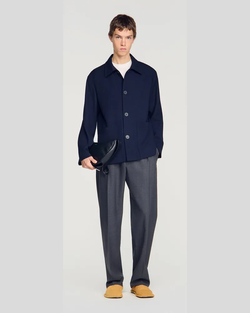 Sandro Worker-Jacke aus Wolle mit Knöpfen Midnight