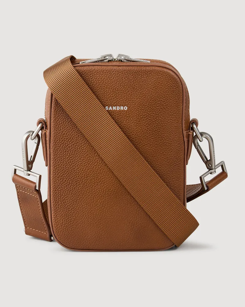 Sandro Kleine Tasche aus genarbtem Leder Cognac