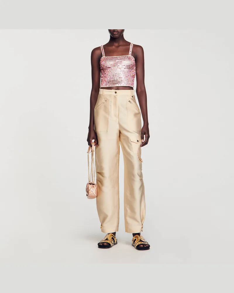 Sandro Brassière-Top mit Perlenverzierung Rosa