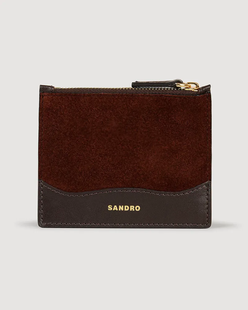 Sandro Kartenetui aus Leder und Velours Mahogany