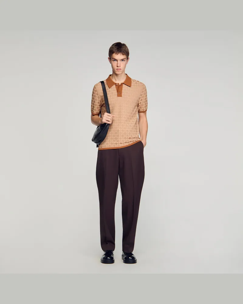 Sandro Poloshirt mit „Square Cross"-Muster Kamel