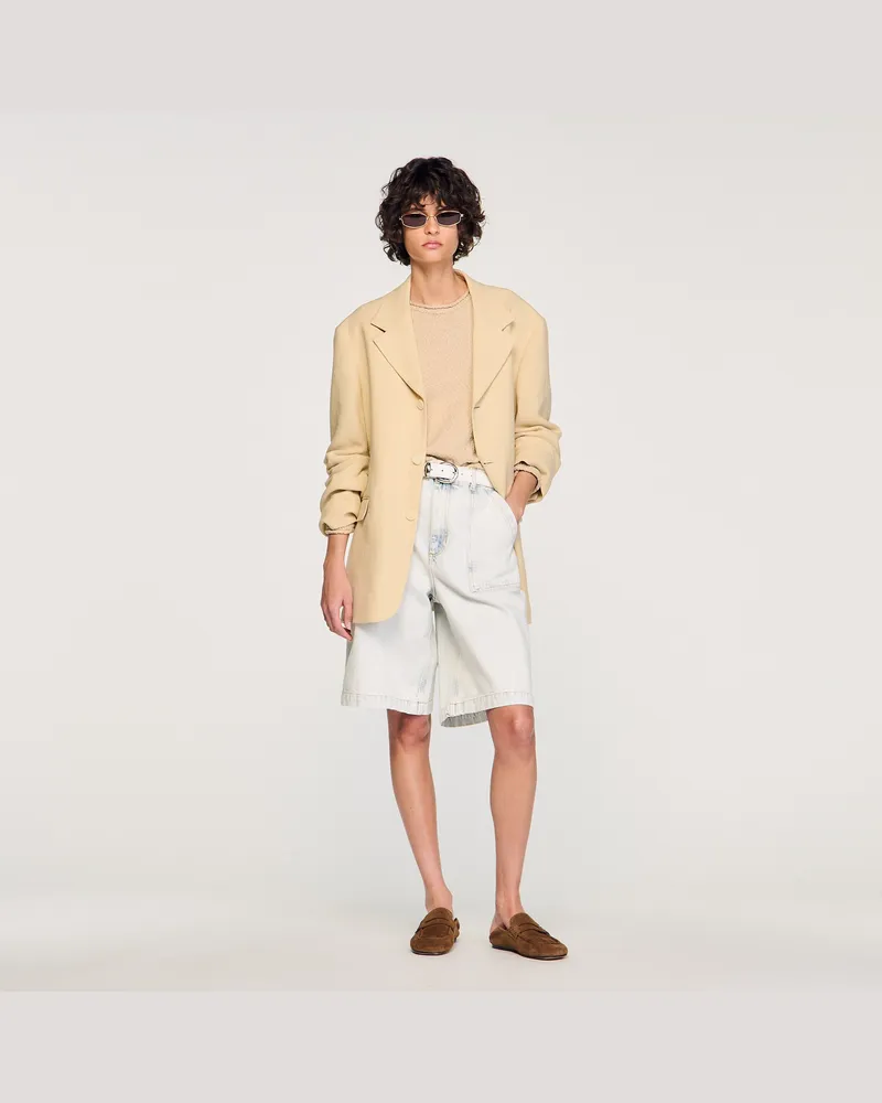 Sandro Oversize-Anzugjacke aus Leinen Butter