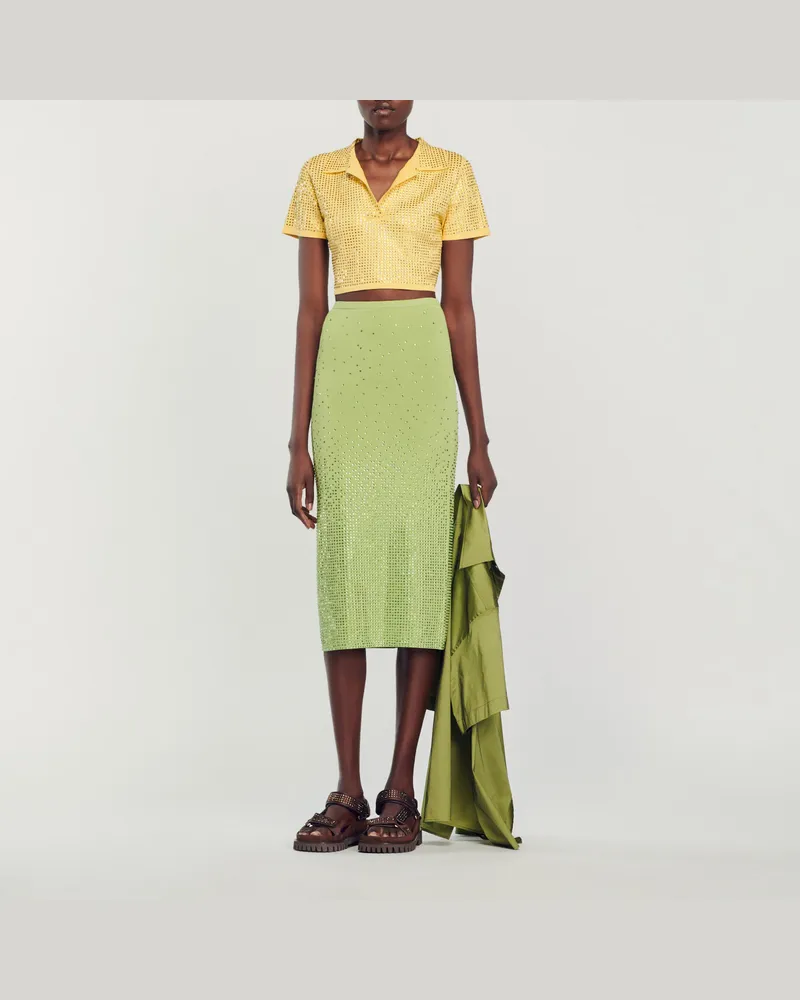 Sandro Kurzer Pullover mit Strassverzierung Gelb