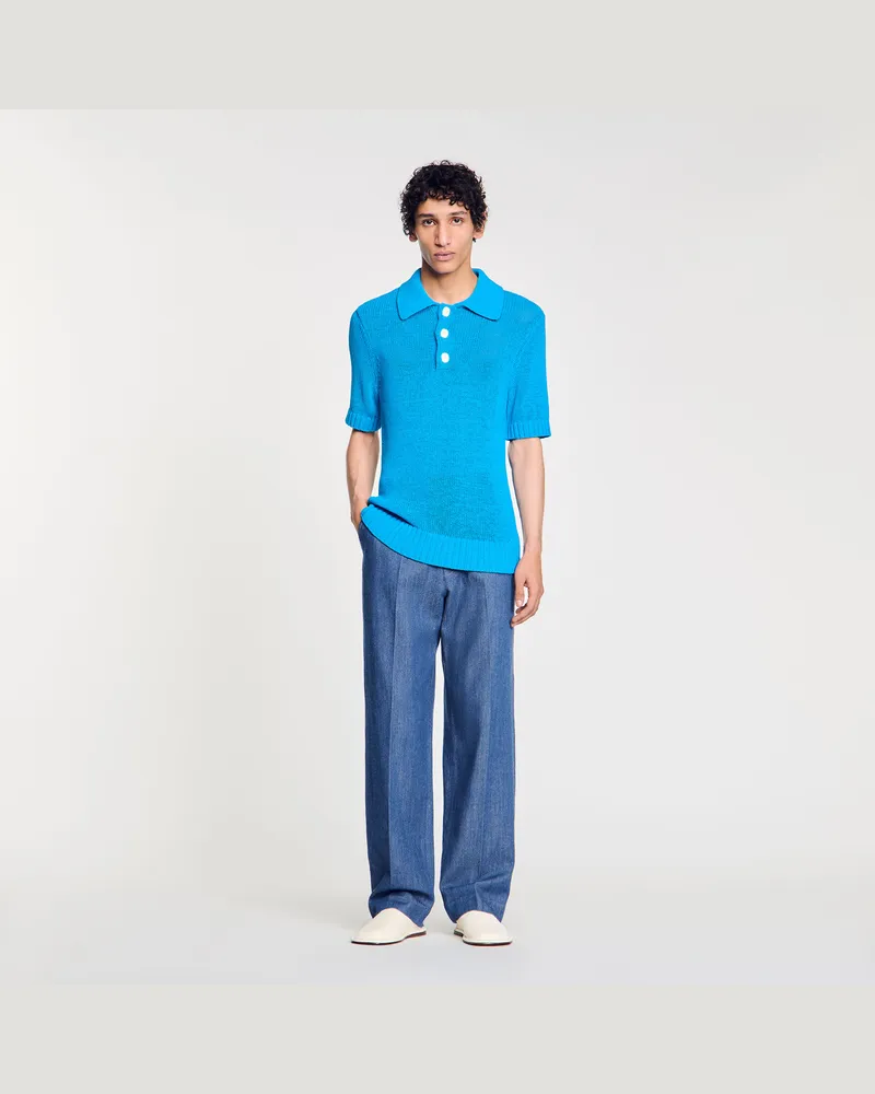 Sandro Poloshirt aus Strick Azur.