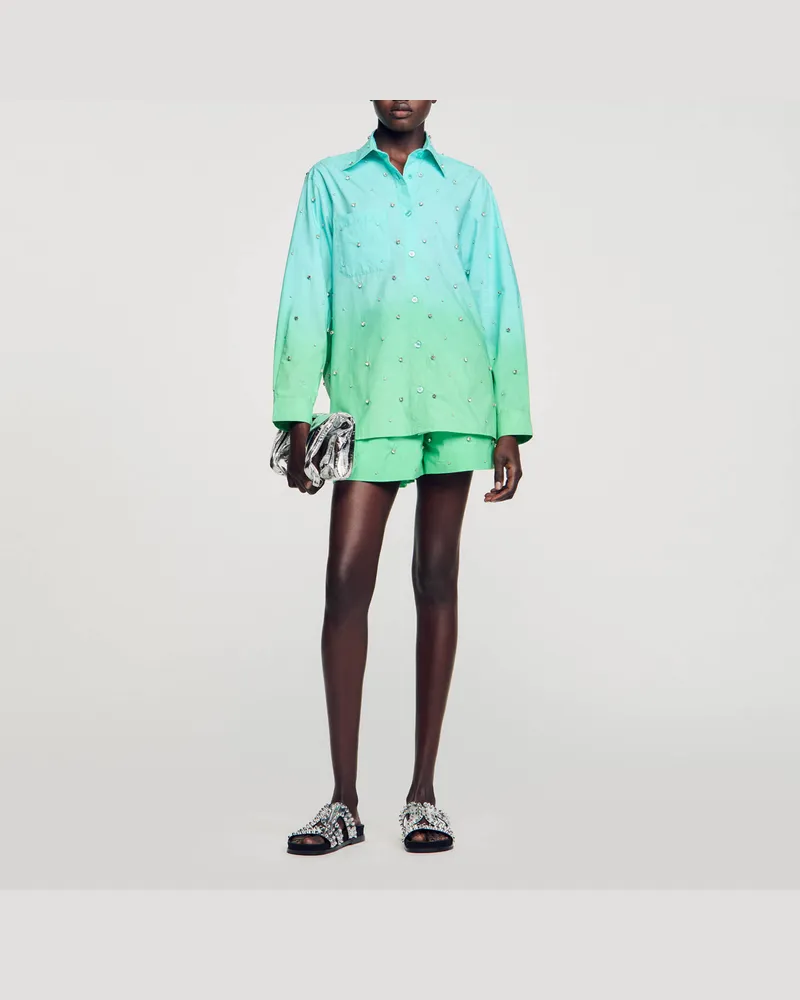 Sandro Dip-Dye-Hemdbluse mit Strassbesatz Bleu