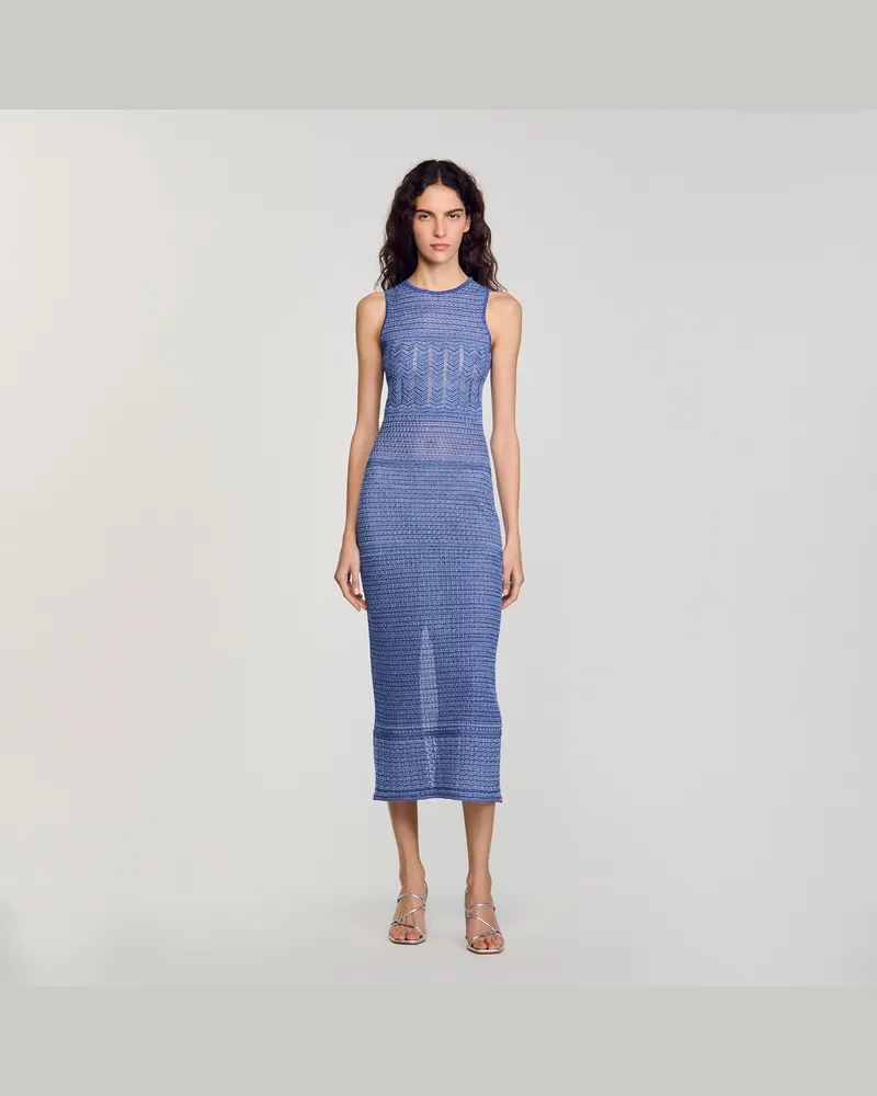 Sandro Midikleid aus Strickgewebe Bleu
