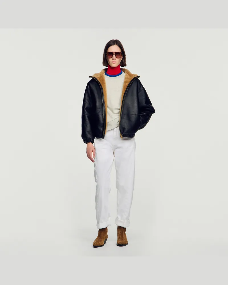 Sandro Oversize-Blouson aus Lammfell Schwarz