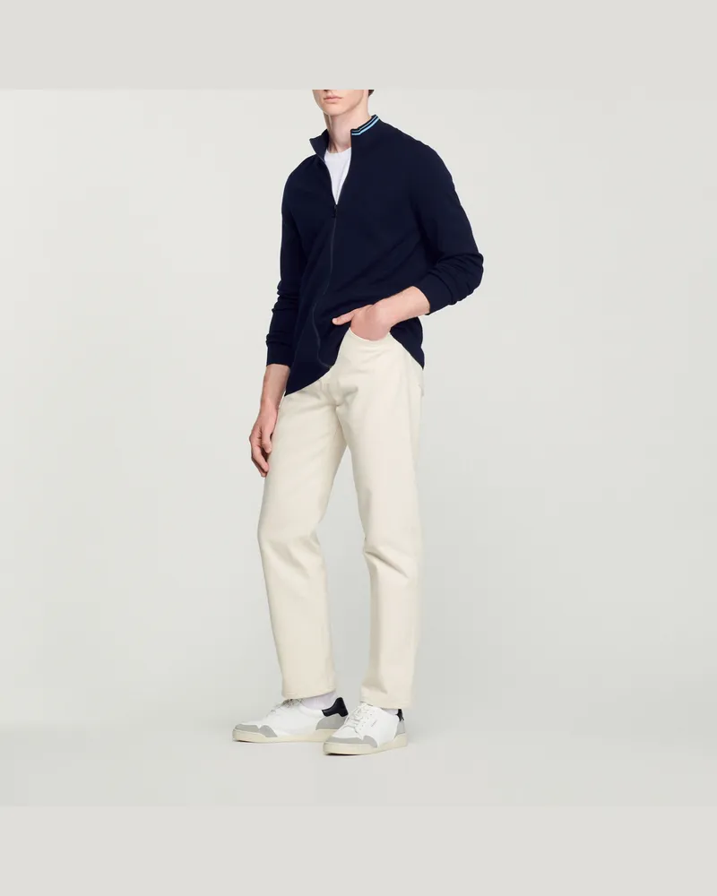 Sandro Cardigan mit Zip und Streifenkragen Marine