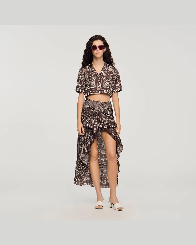 Sandro Kurzer Rock mit Bandana-Print Taupe