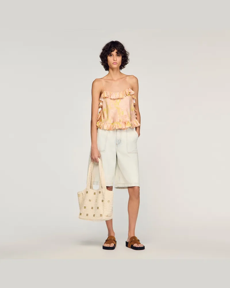 Sandro Kurzes Top mit Blumenprint Rosa