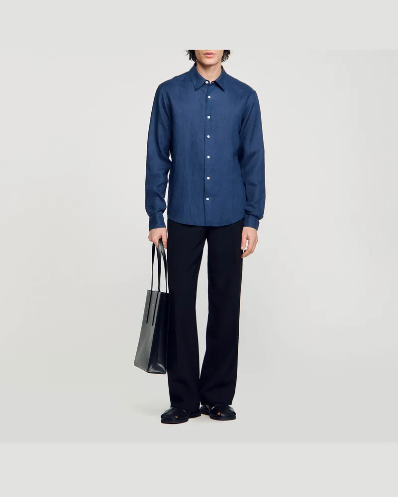 Sandro Baumwoll-Leinenhemd Marine