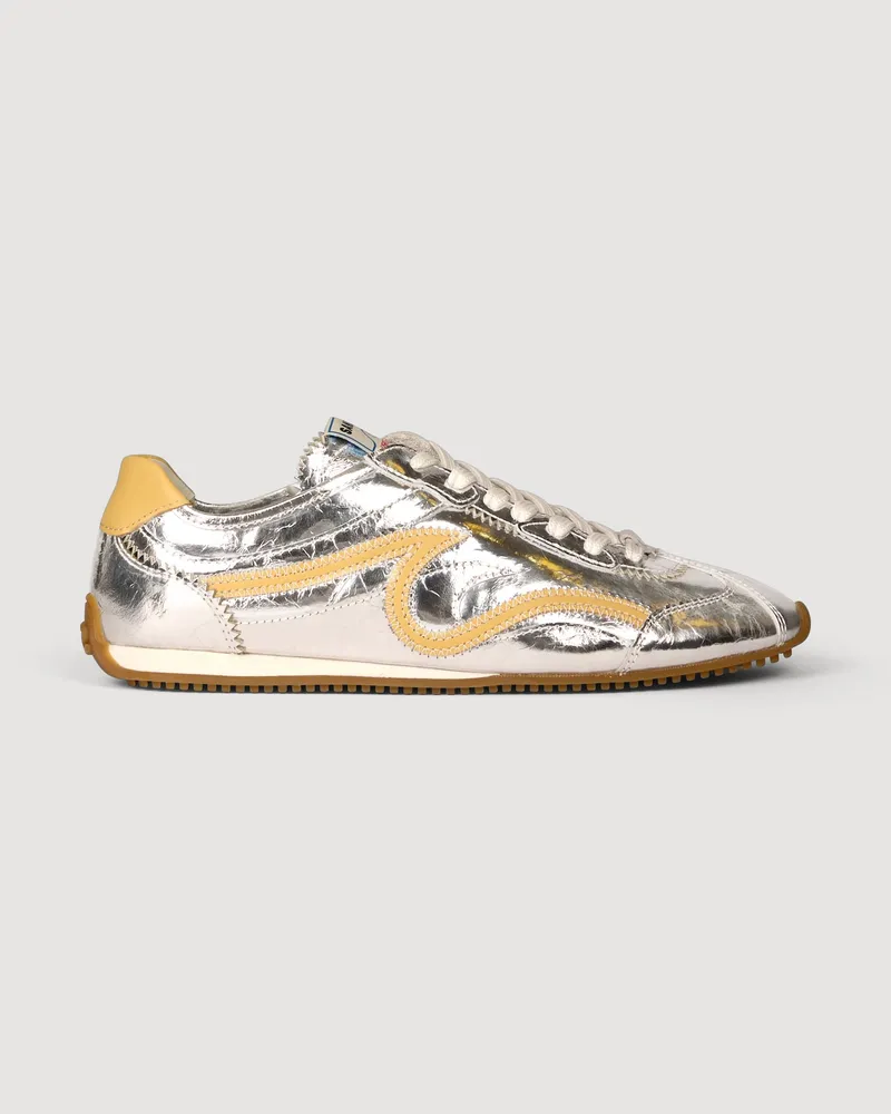 Sandro Metallicleder-Sneakers Light Wave Silber