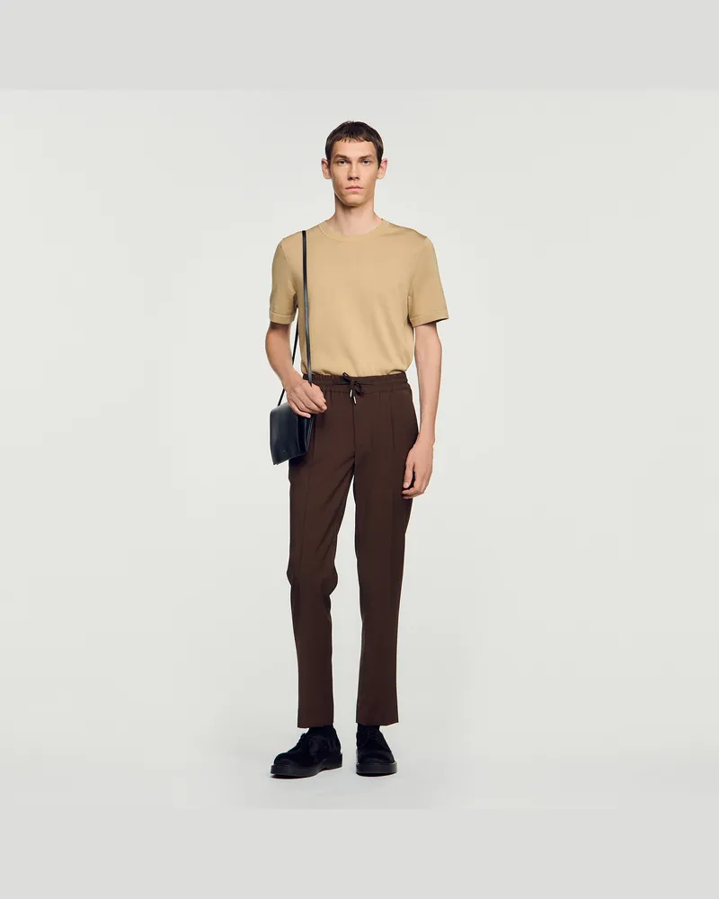 Sandro Elastische Hose aus Wolle Tabac