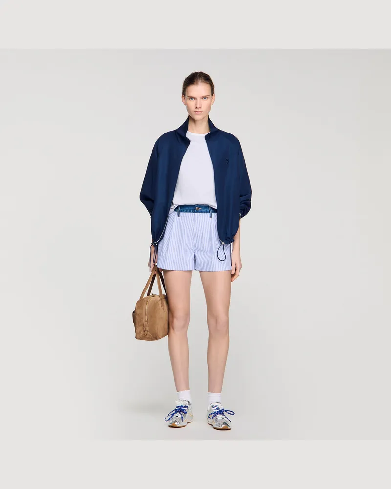 Sandro Gestreifte Shorts mit Denim-Details Bleu