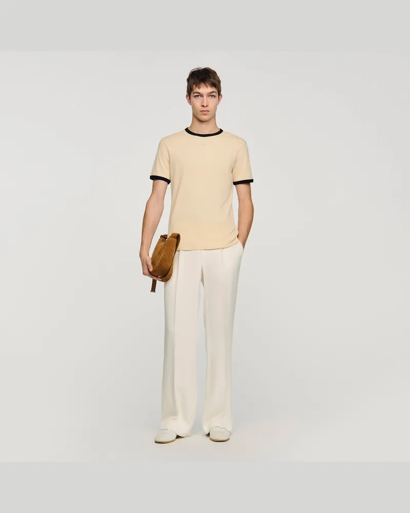 Sandro Zweifarbiges T-Shirt mit Patch Sand