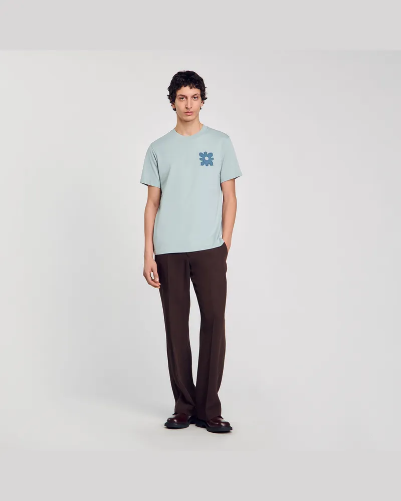 Sandro T-Shirt mit Blumendetail Chambray.